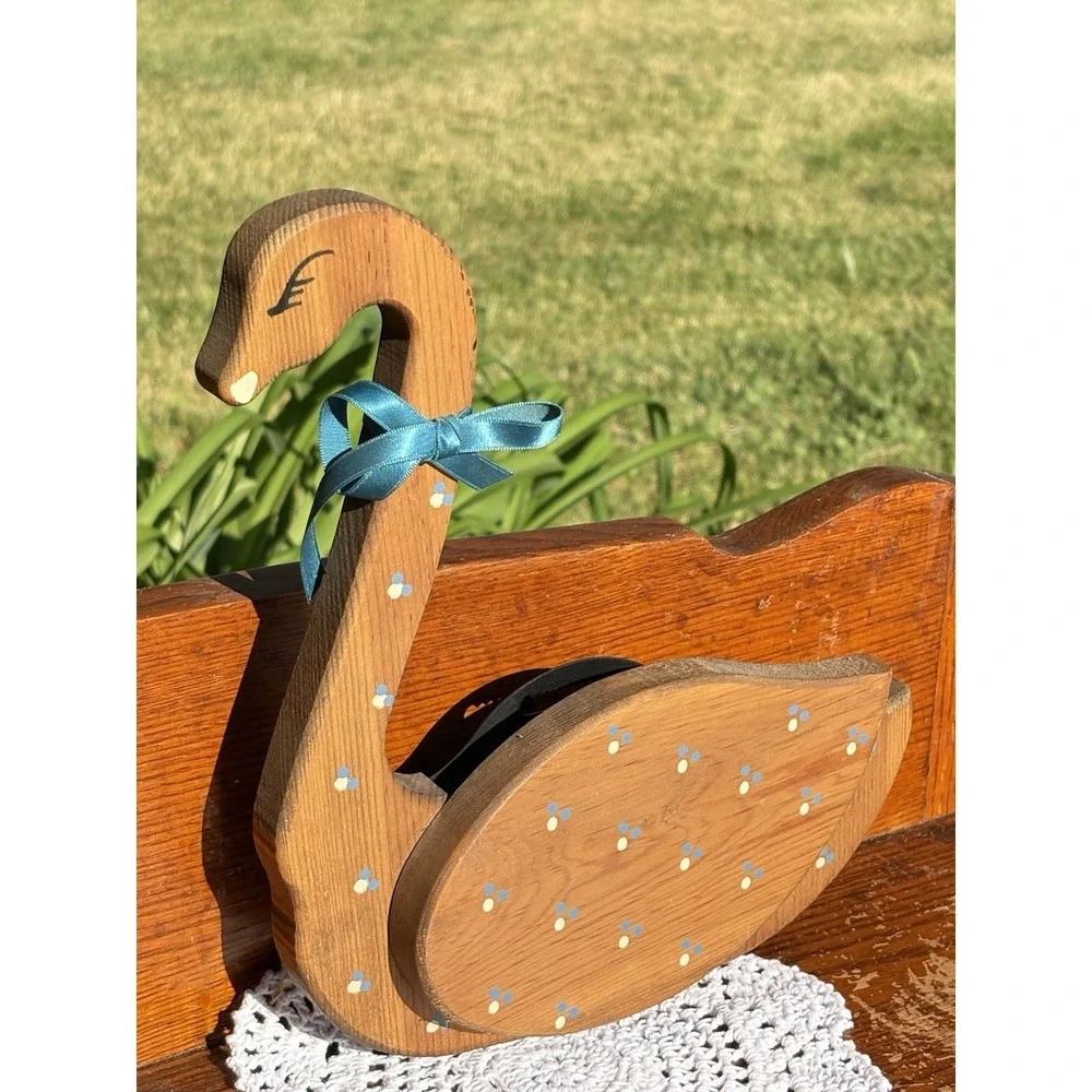 Vtg Wooden Duck Goose Painted Floral Wall Mounted Letter Holder Cottagecore